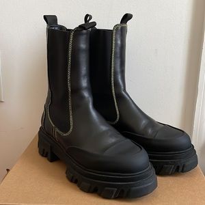 GANNI Black Cleated Mid Chelsea Boots